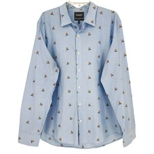 BONOBOS Mens Slim Fit Long Sleeve Button Down Shirt XL Maracas Print Blue